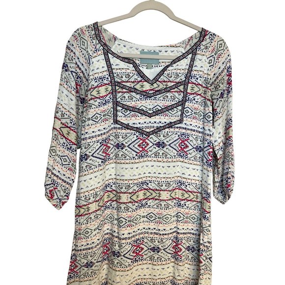 Skies Are Blue Ladies 3/4 Sleeve Aztec, Tribal, BOHO Style V Neck Dress Size 8 - Picture 3 of 8